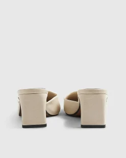 Cream Square Toe Mule Court Heels