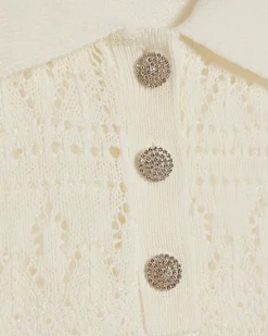 Cream Stitched Knit Polo Top