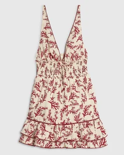 Cream Strappy Coral Print Mini Beach Dress