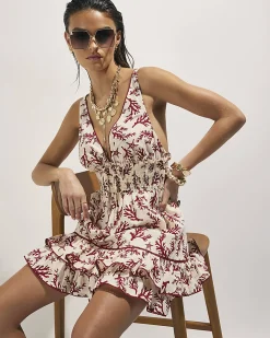 Cream Strappy Coral Print Mini Beach Dress