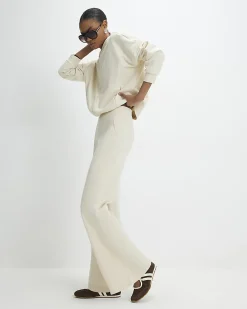 Cream Stretch Wide Leg Trousers