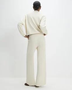 Cream Stretch Wide Leg Trousers