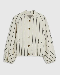 Cream Stripe Bomber Jacket