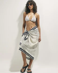 Cream Stripe Geometric Sarong