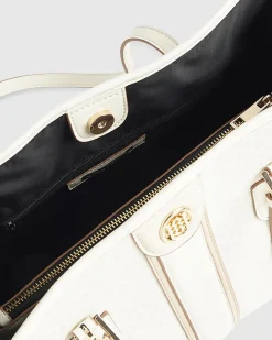 Cream Stripe Monogram Shopper Bag