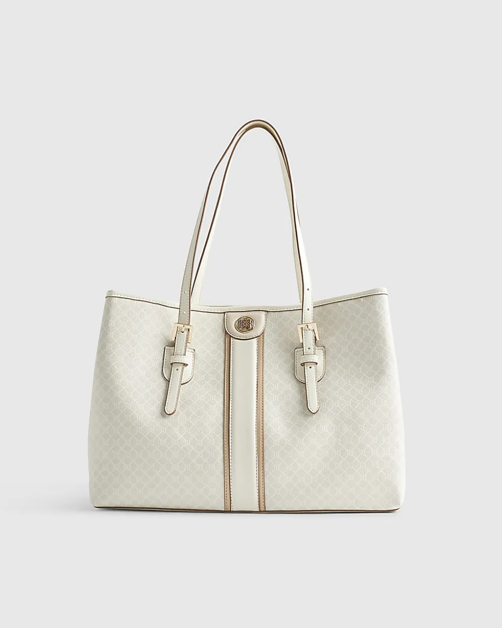 Cream Stripe Monogram Shopper Bag