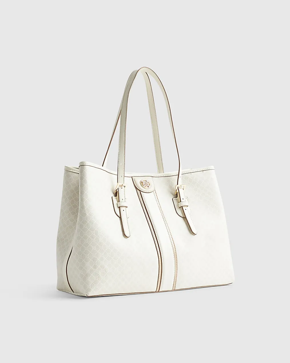 Cream Stripe Monogram Shopper Bag