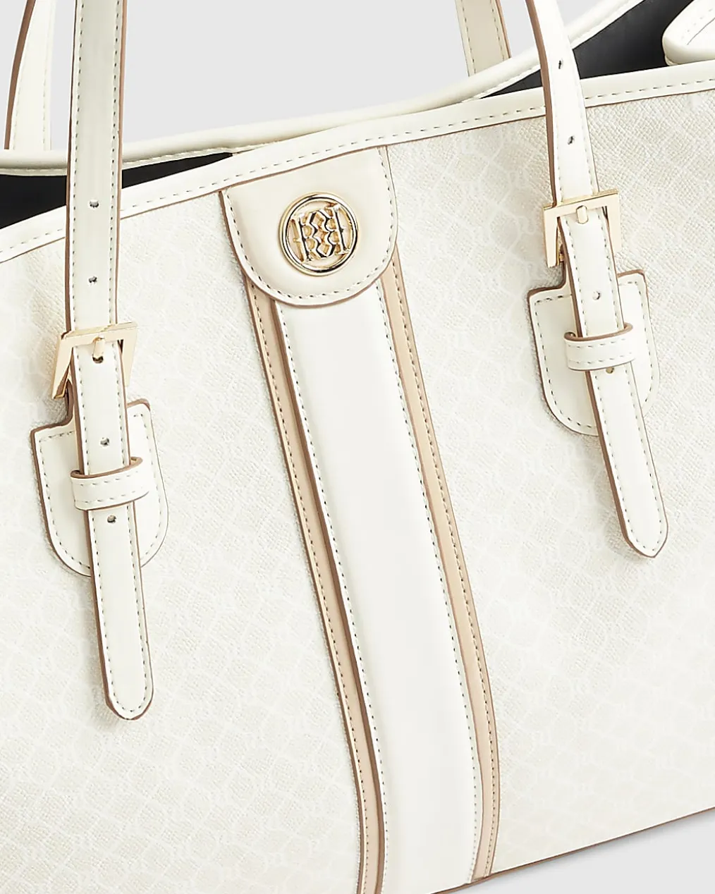 Cream Stripe Monogram Shopper Bag