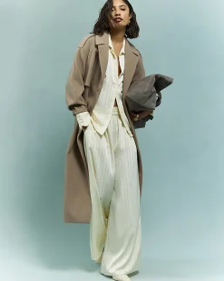 Cream Striped Satin Long Sleeve Shirt