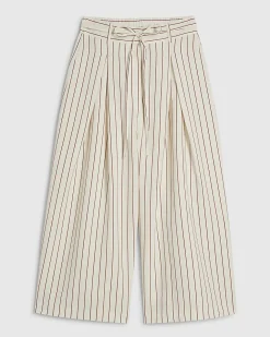 Cream Striped Tie Detail Culottes