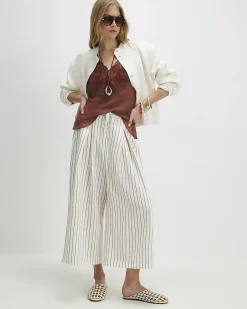 Cream Striped Tie Detail Culottes