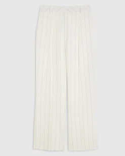 Cream Striped Wide Leg Trousers