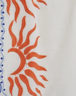 Cream Sun Embroidered Border Mini Dress