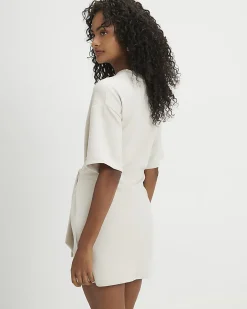 Cream Tie Front Mini Dress
