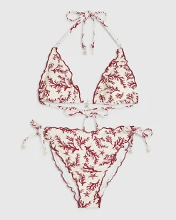 Cream Triangle Coral Broderie Bikini Top