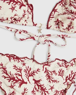 Cream Triangle Coral Broderie Bikini Top