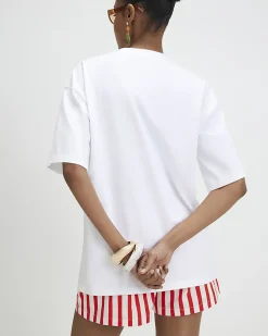 Cream Tropical Embroidered T-shirt