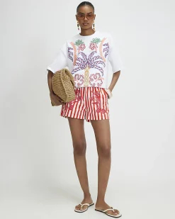 Cream Tropical Embroidered T-shirt