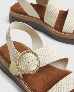 Cream Two Part Ring Buckle Flatform Sandals