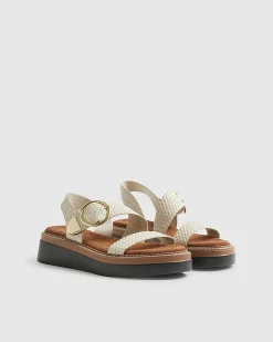 Cream Two Part Ring Buckle Flatform Sandals