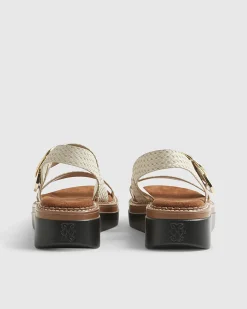 Cream Two Part Ring Buckle Flatform Sandals