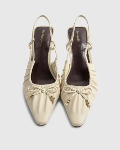 Cream Wide Fit Ruched Bow Court Heels