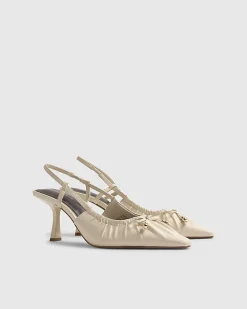 Cream Wide Fit Ruched Bow Court Heels