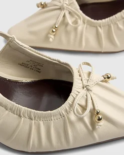 Cream Wide Fit Ruched Bow Court Heels