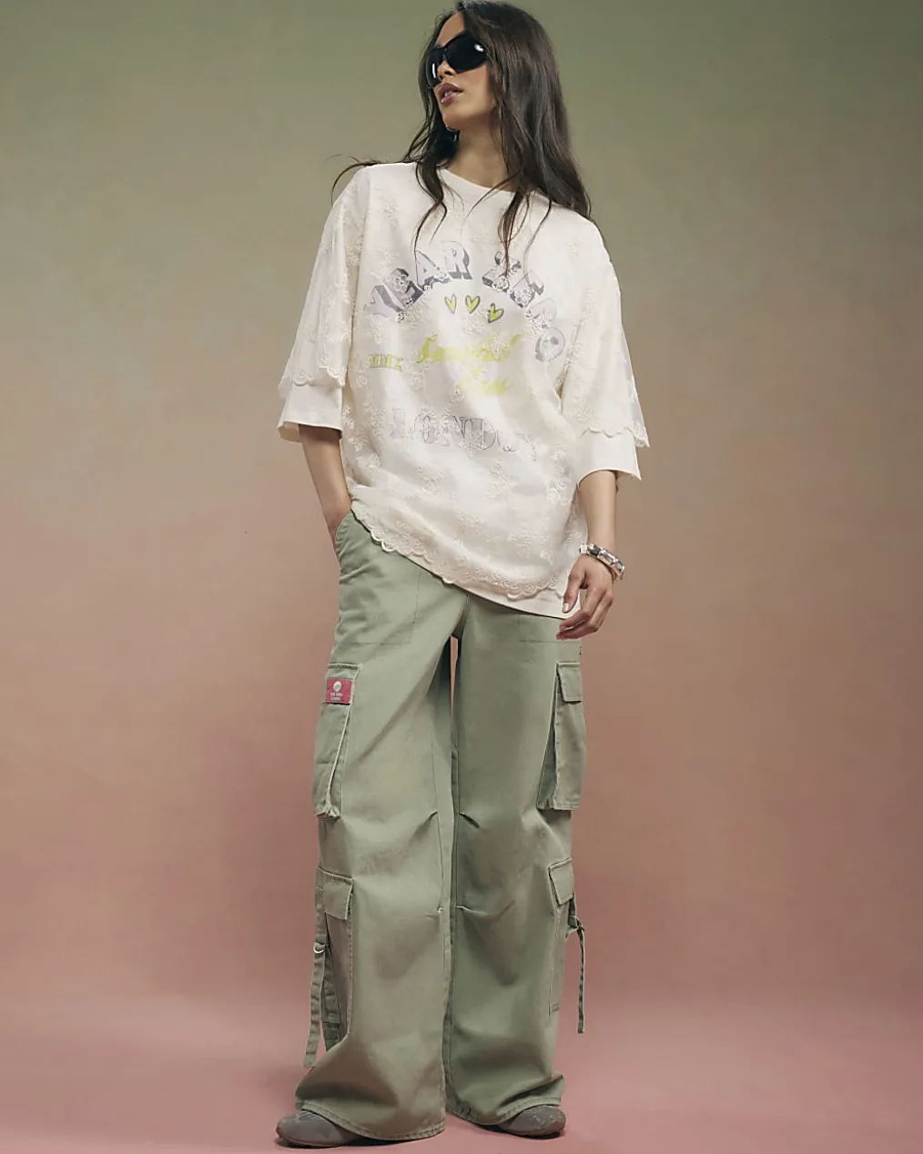 Cream Year Zero Lace Overlay T-Shirt
