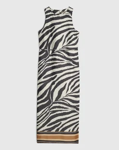Cream Zebra Slip Midi Dress