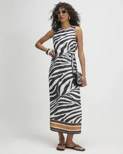 Cream Zebra Slip Midi Dress