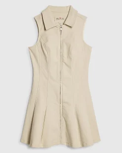 Cream Zip Denim Mini Dress
