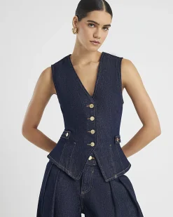 Denim Fitted Tab detail Waistcoat