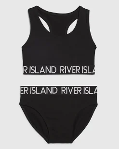 Girls Black Crop Top And Brief Set