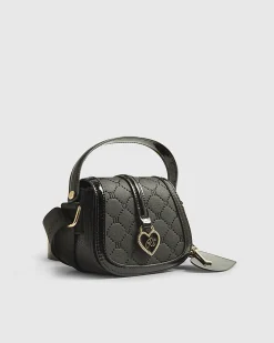 Girls Black Heart Monogram Cross Body Bag