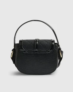 Girls Black Heart Monogram Cross Body Bag