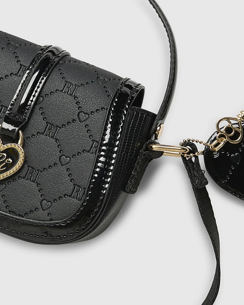 Girls Black Heart Monogram Cross Body Bag