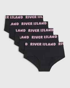 Girls Black Hipster Pack Of 5 Briefs