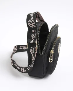 Girls Black Nylon RI Heart Cross Body Bag