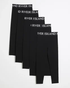Girls Black Pack of 5 RI Waistband Leggings