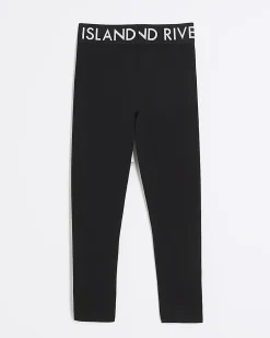 Girls Black RI Waistband Leggings