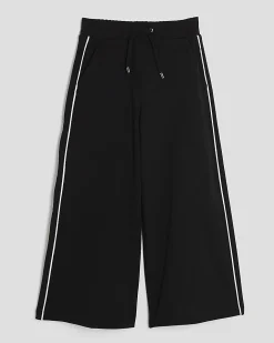 Girls Black Side Stripe Wide Leg Trousers