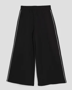 Girls Black Side Stripe Wide Leg Trousers
