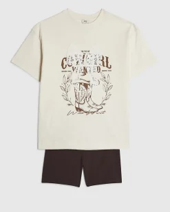 Girls Cream Cowgirl Cycle Shorts Set