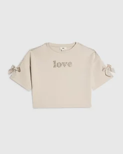 Girls Cream Love Embellished Premium T-Shirt