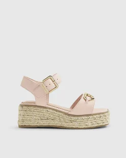 Girls Pink Heart Snaffle Wedge Sandals