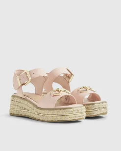 Girls Pink Heart Snaffle Wedge Sandals
