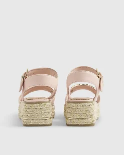 Girls Pink Heart Snaffle Wedge Sandals