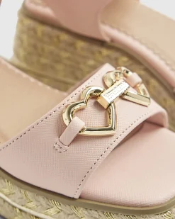 Girls Pink Heart Snaffle Wedge Sandals