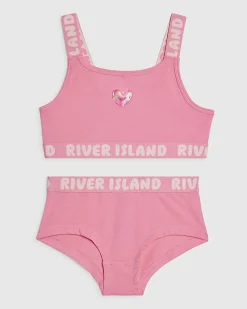Girls Pink Strappy Crop and Brief Set
